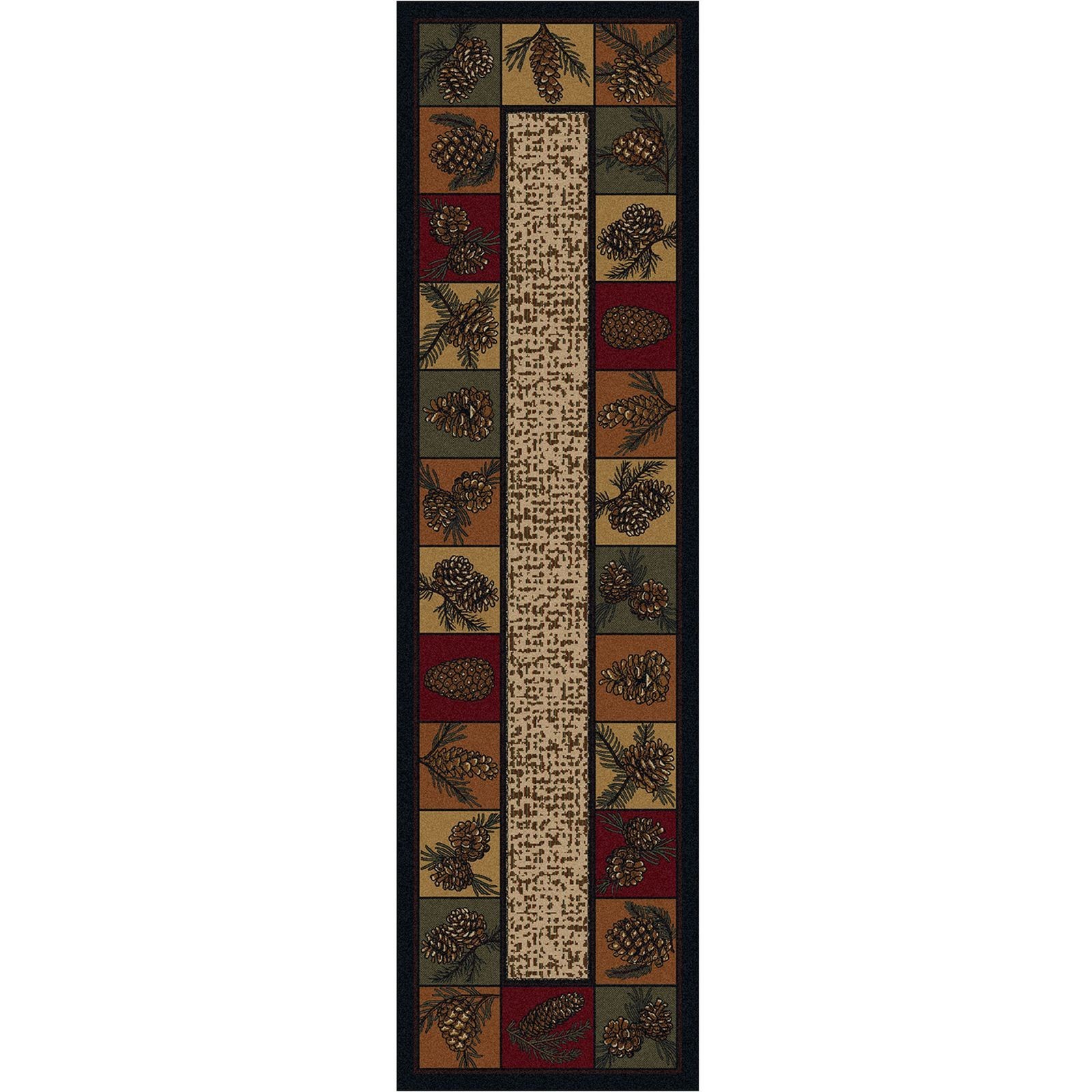 American Dakota Kindred Cones Rustic Country Lodge Pine Bough Runner Rug 2’x8′
