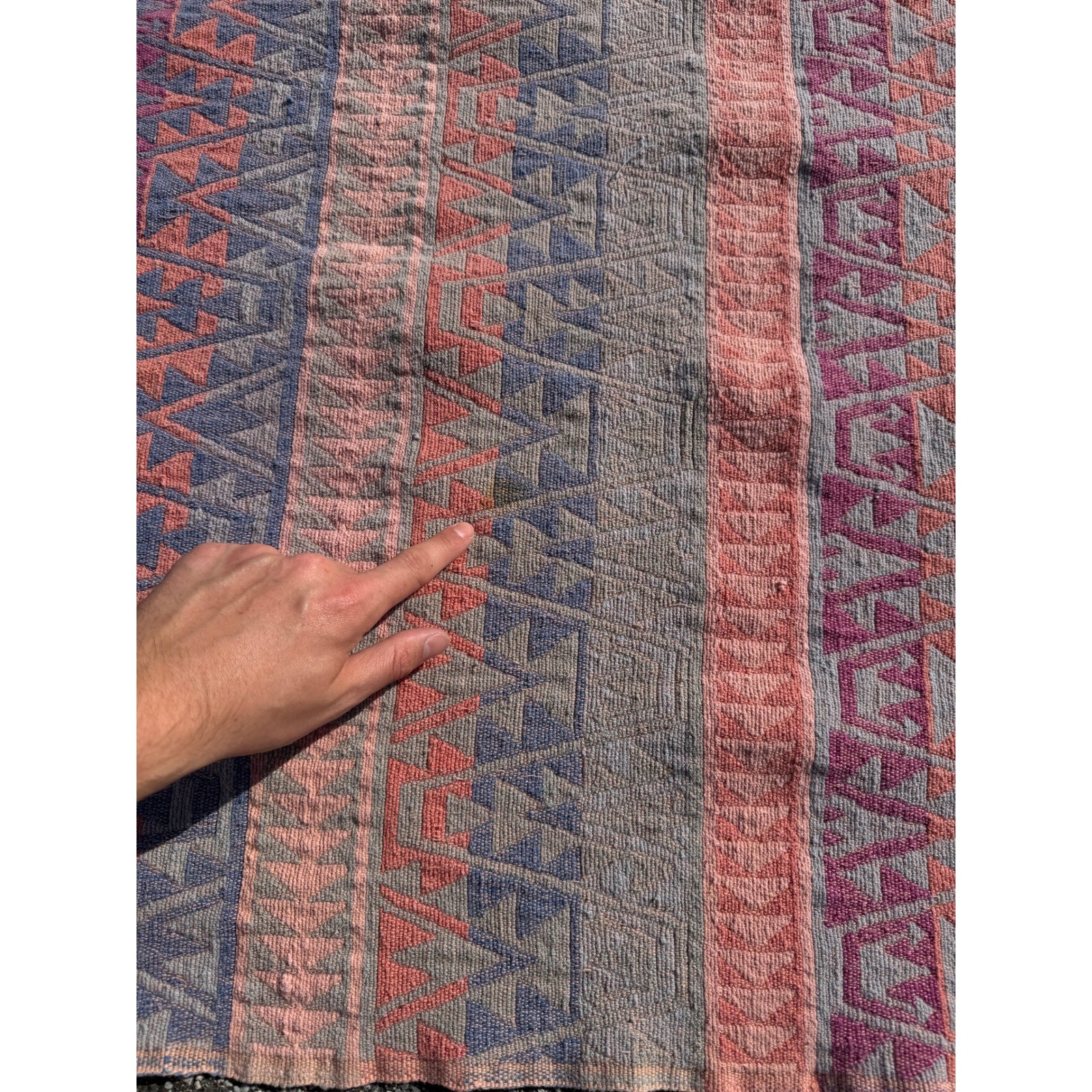 Vintage Southwestern Kilim Rug Pink Blue Geometric Tribal Flatweave 4×7 Fringe