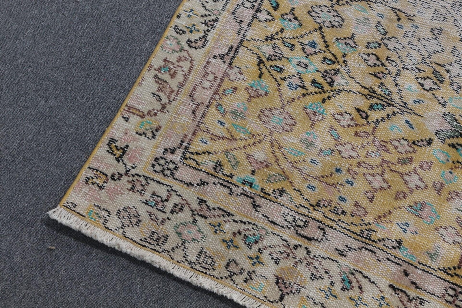5,2×10,2 ft Rug, Turkish Vintage Rug, Yellow Blue Plants & trees Wool Rug