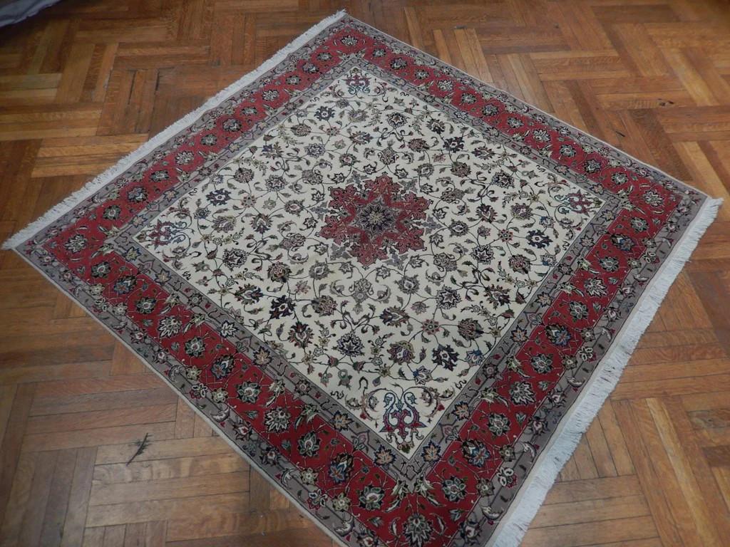 6.6 x 6.6 Square Tabriiz Rug Handmade Irran Wool and Silk 400 KPSI #PIX-21859