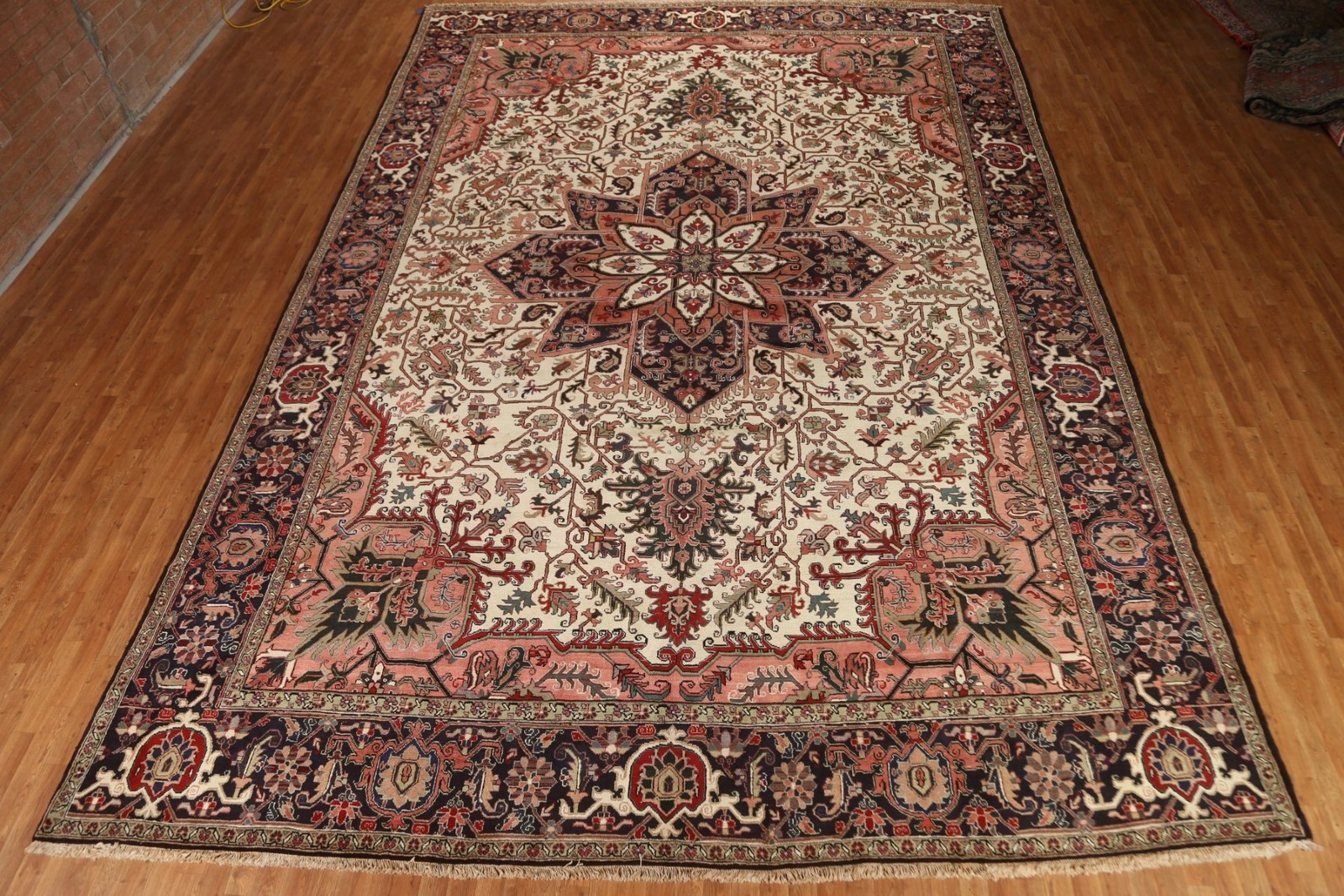Ivory Wool Palace Size Rug 13×19 Vegetable Dye Hand-knotted Medallion Carpet