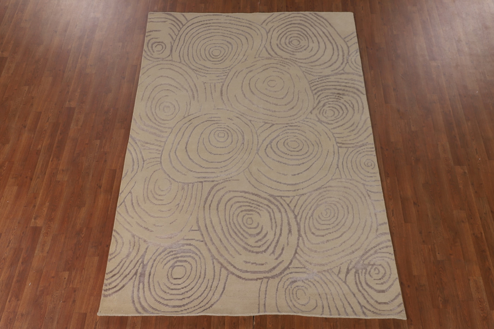 Artisan-made Beige Circle Design Wool Area Rug Hand-knotted Carpet 6×9 ft