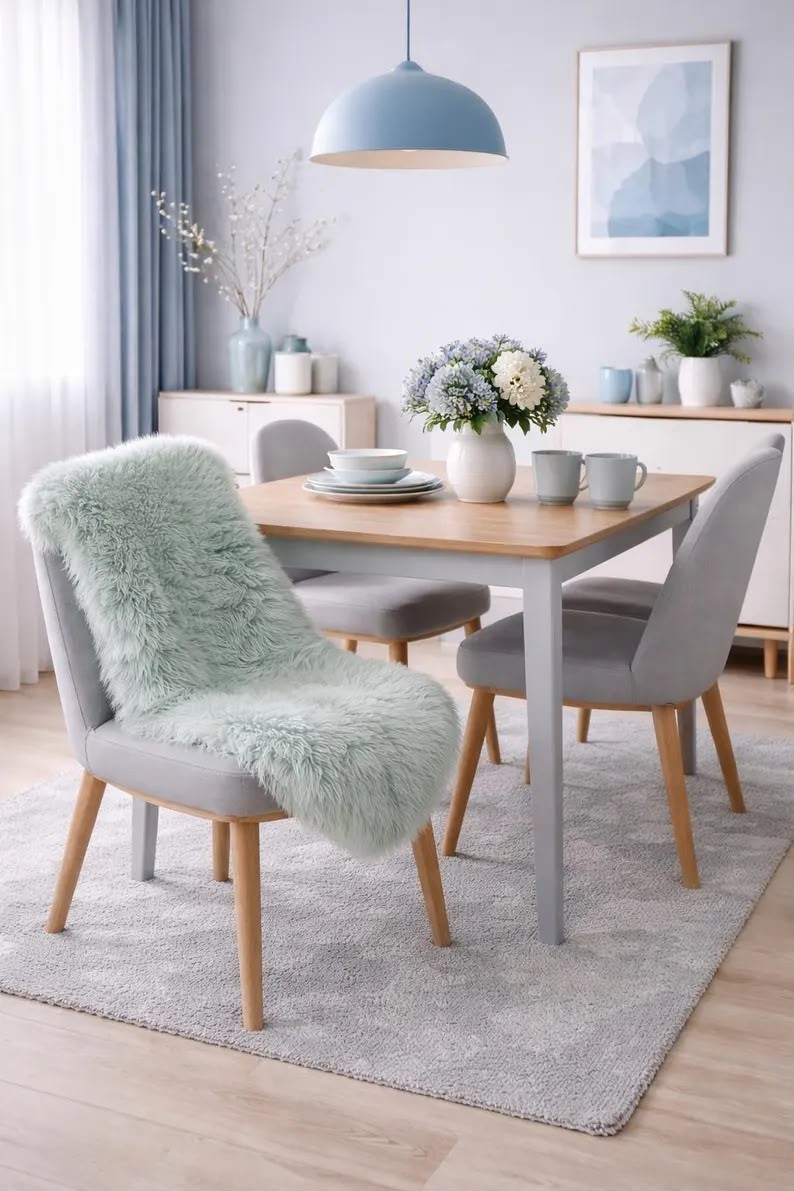 Sky Blue Grey Natural Sheepskin Rug Sheepskin Pelt Single Pelt 2×3 ft 60×95 cm