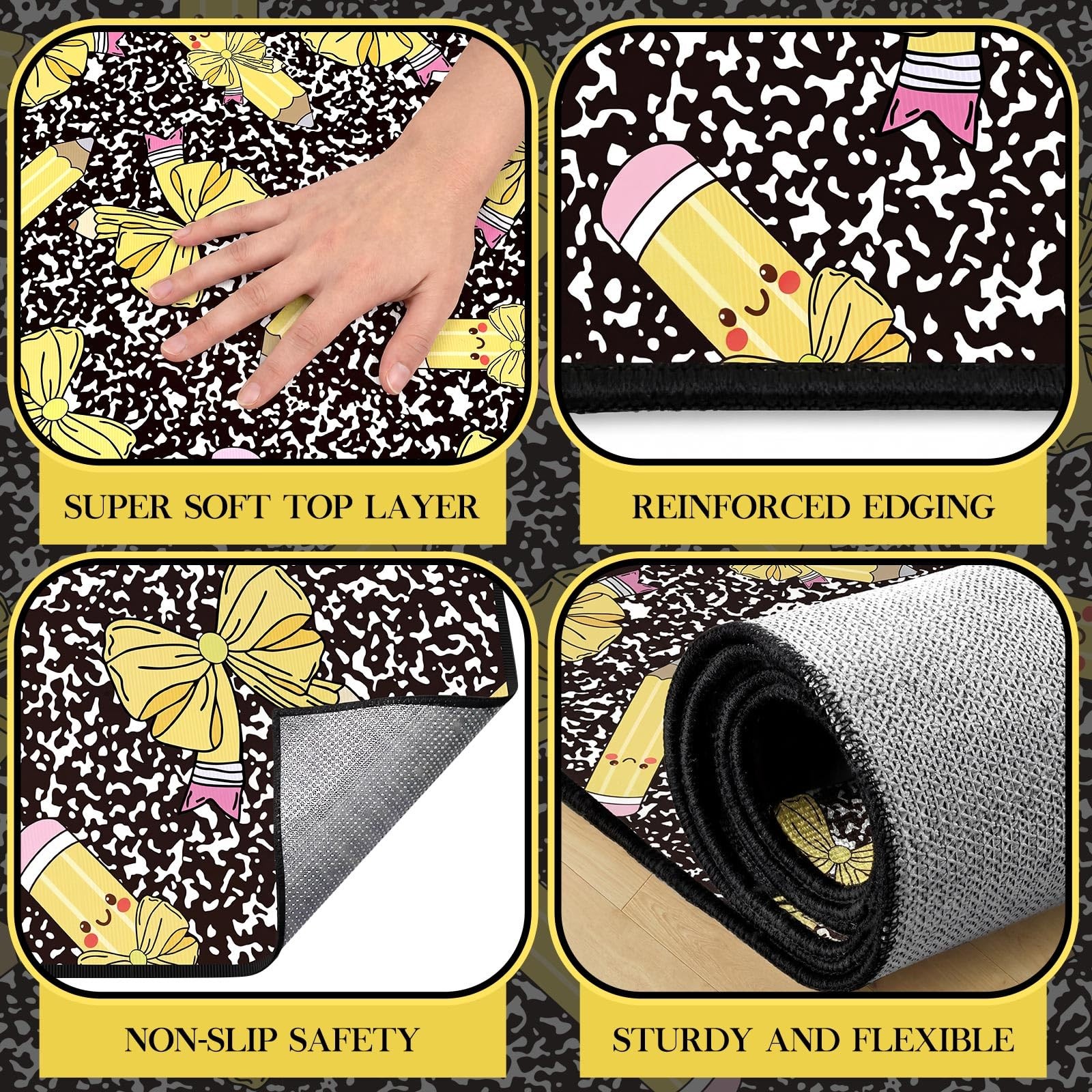 Teenyyou 5 x 7.6ft Large Classroom Rug with Bow Pencil Elementary Educational…