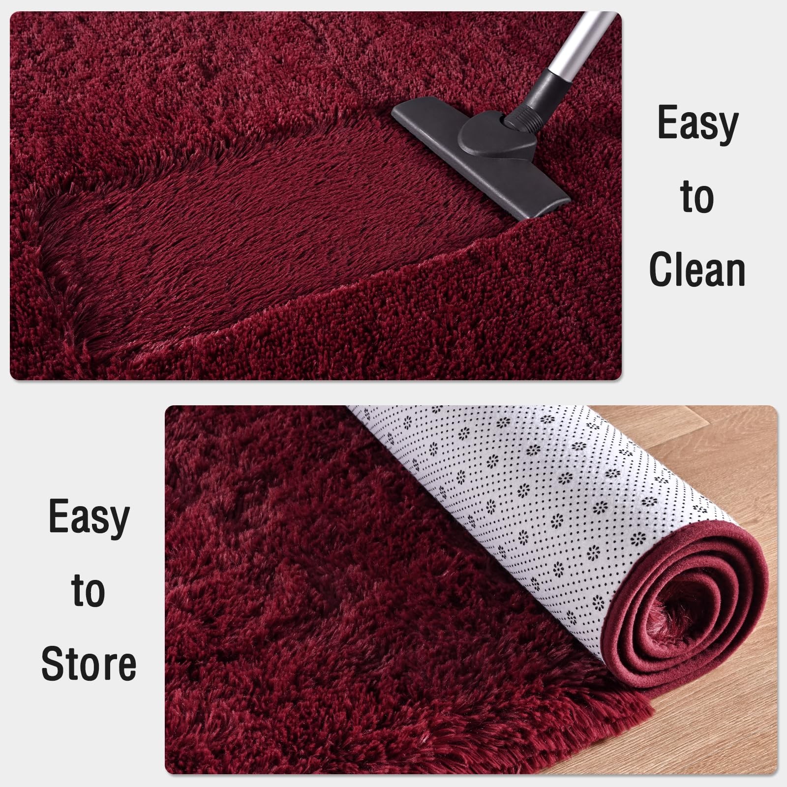 Fluffy Burgundy Red Rugs for Bedroom, 4×6 Feet Dark Red Area Rug for Living R