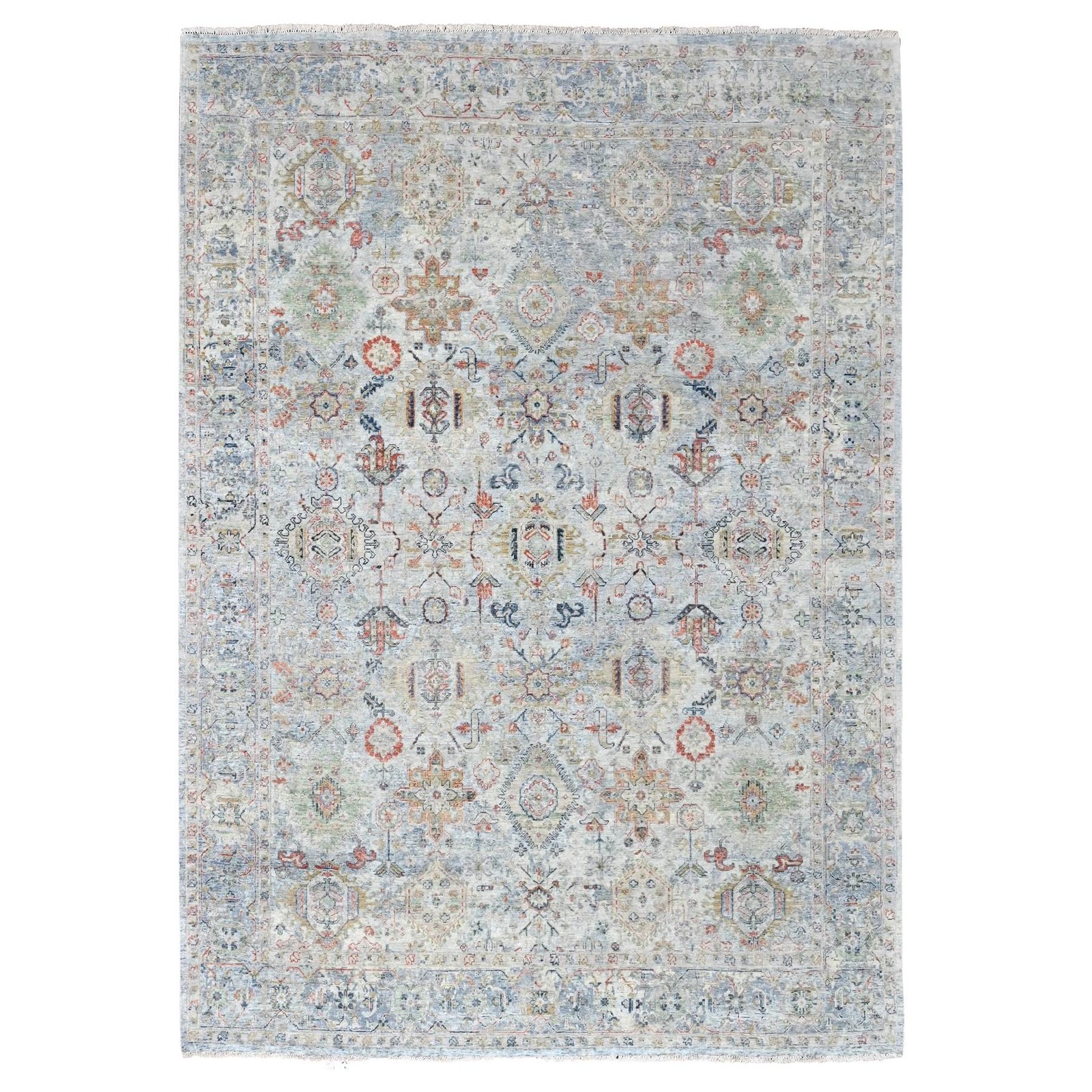 8’10″x11’9″ Gray Antiqued Ziegler Mahal Design Pure Wool Hand Knotted Rug R10165