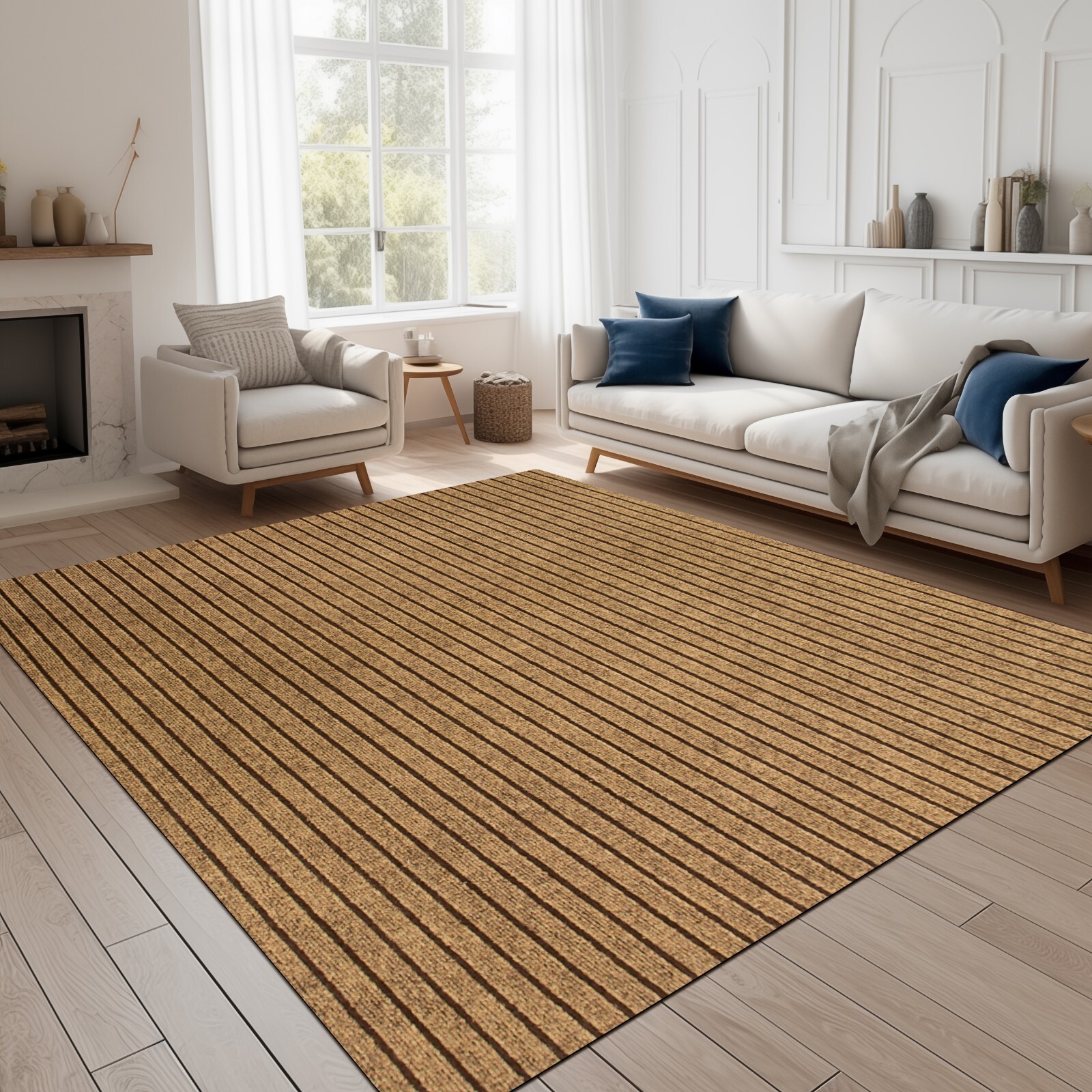 Area Rugs for Living Room or Bedroom, Brown Striped Carpet Runner Rug Indoor Mat