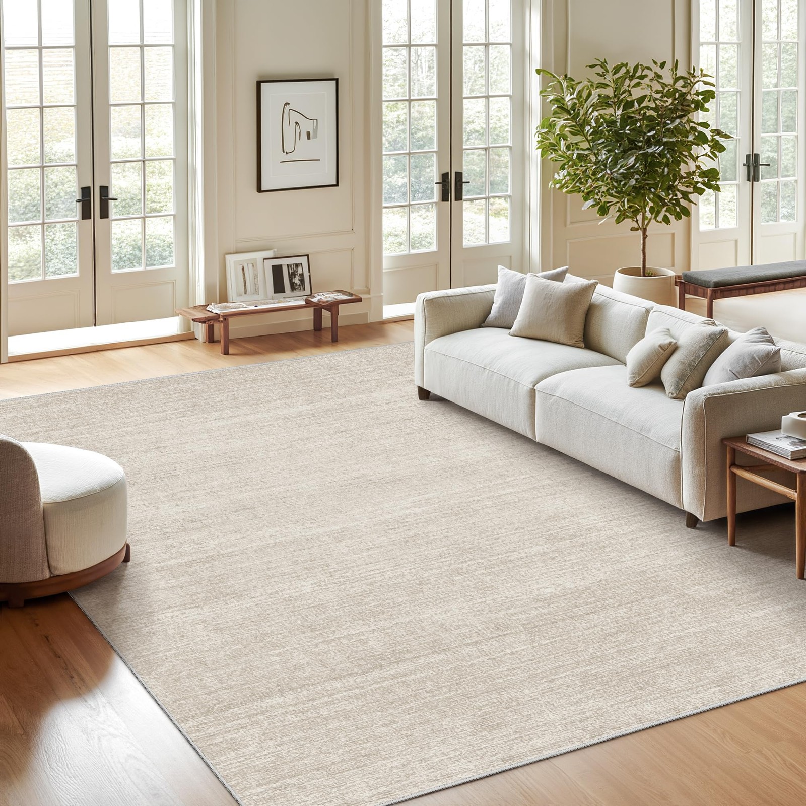 Washable Rugs 8×10 – Stain Resistant 0.25in Low Pile Non Slip – Soft for Living