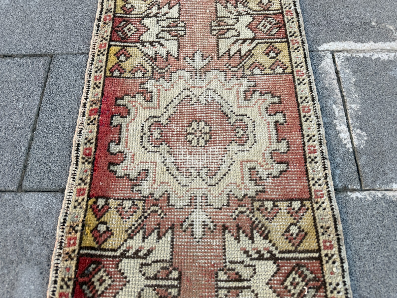 Vintage Turkish Rug 1.5×2.7 ft Blush Pink Tribal Accent Rug Handwoven Carpet