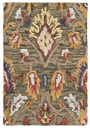 Handmade Premium Wool Accent Rug 2′ x 3′ Green Multi Colorful Floral Design