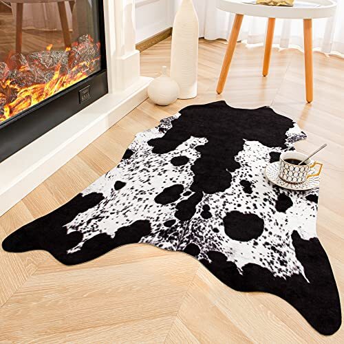 Alfombra de piel de vaca de 3,6 x 2,3 pies para sala de estar y dormitorio
