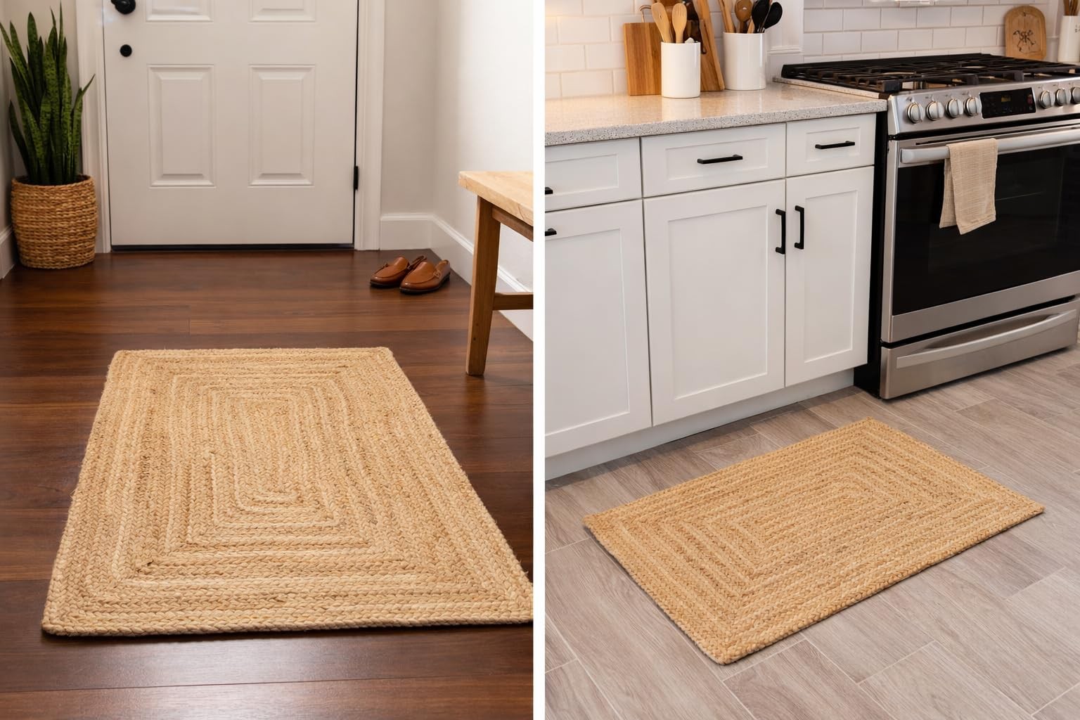 Savi Home 2×3 Natural Jute Braided Area Rug Reversible Entry Boho Kitchen