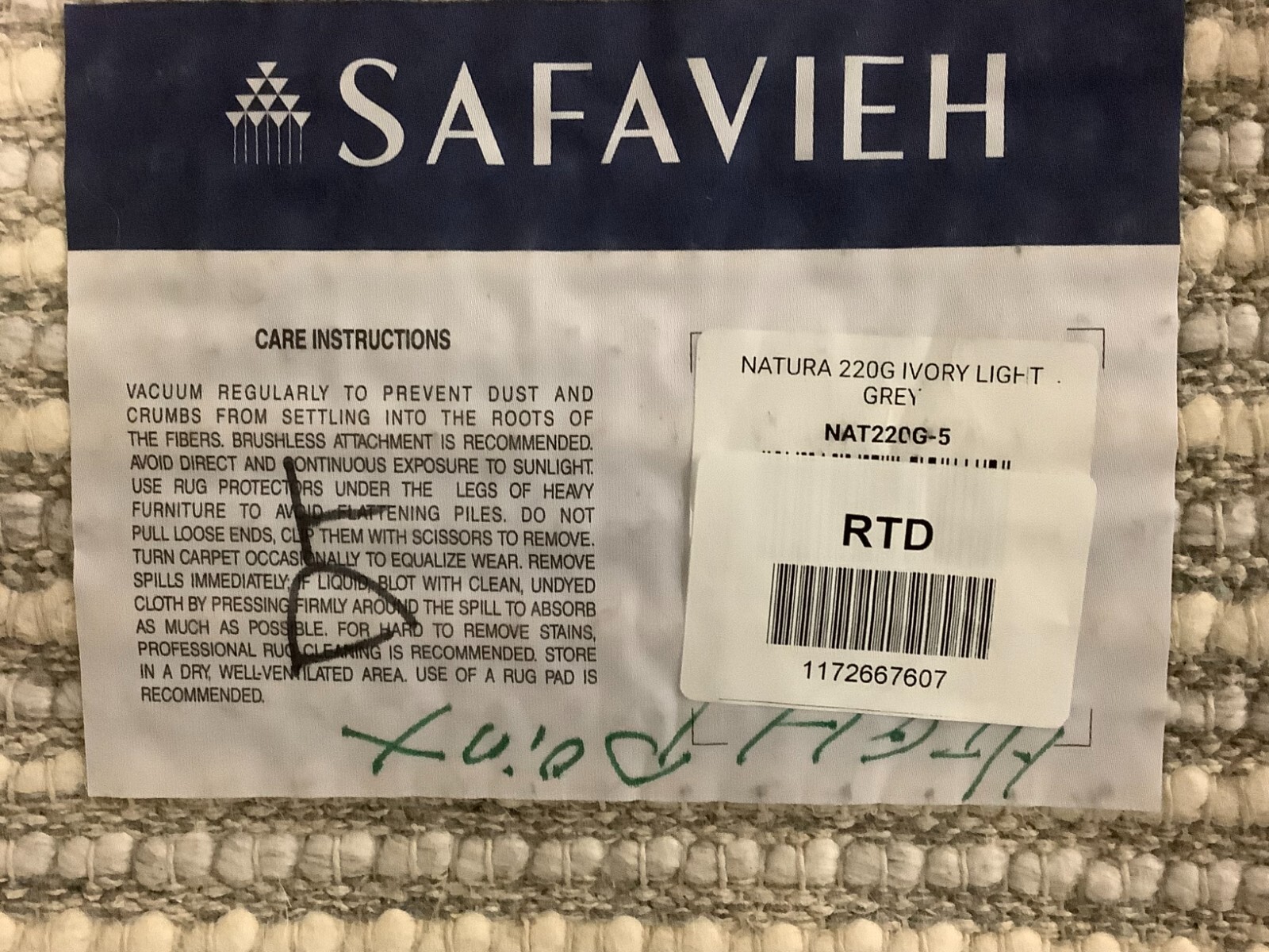 IVORY / LIGHT GREY 5′ X 8′ Flaw in Rug, Reduced Price 1172667607 NAT220G-5