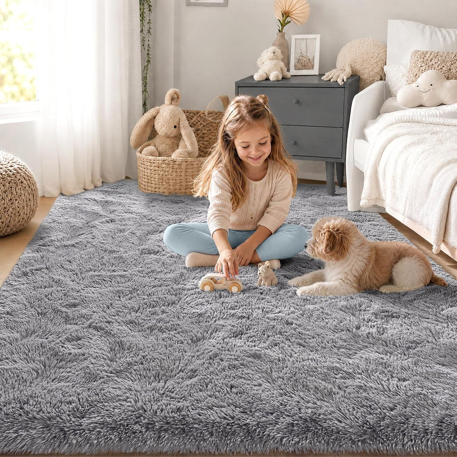Zentavio Area Rugs for Living Room Grey Rugs for Bedroom 4X6 Carpet Fluffy Furry