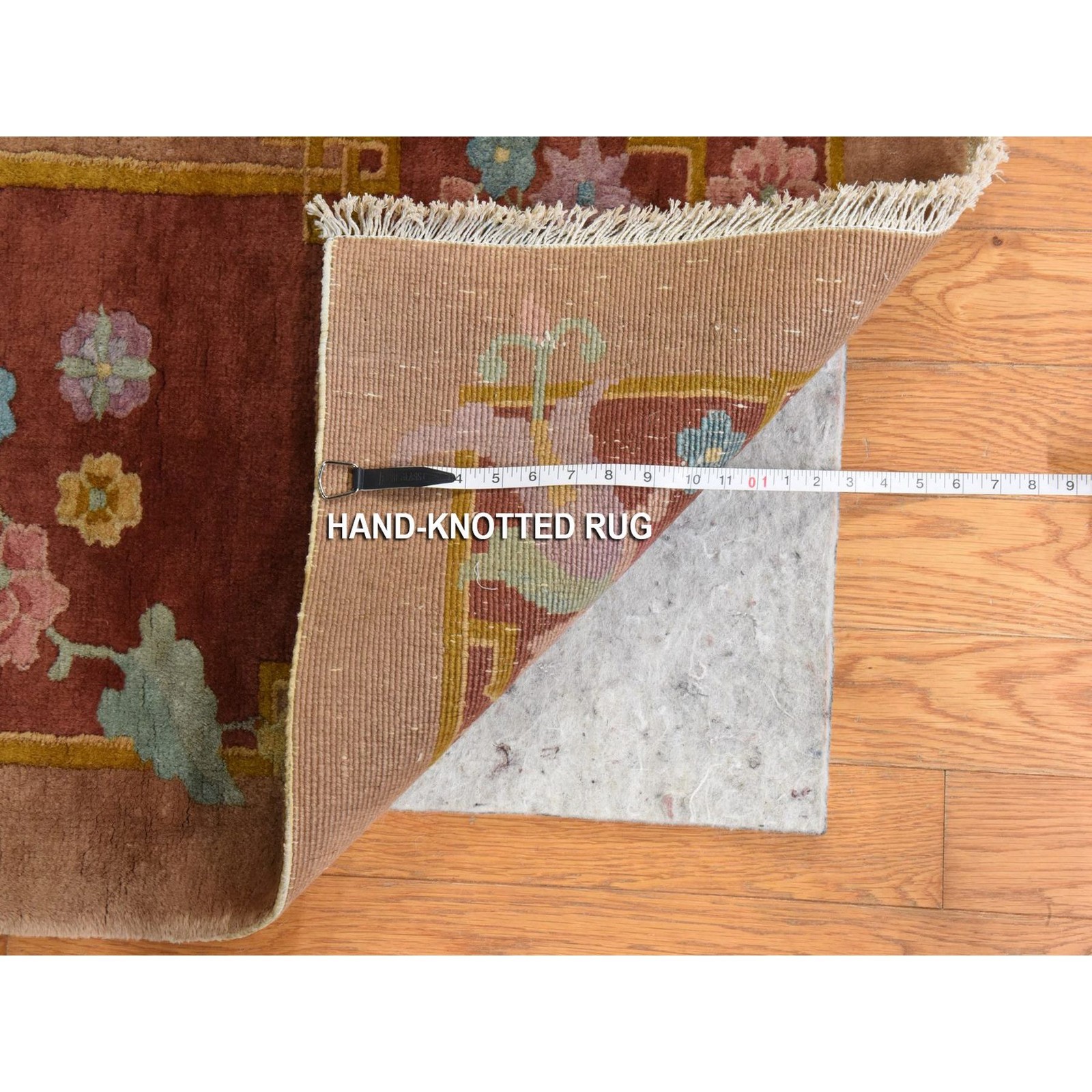 8’10″x11’5″ Brown Antique Chinese Art Deco Rug Nichols Wool Hand Knotted 78492