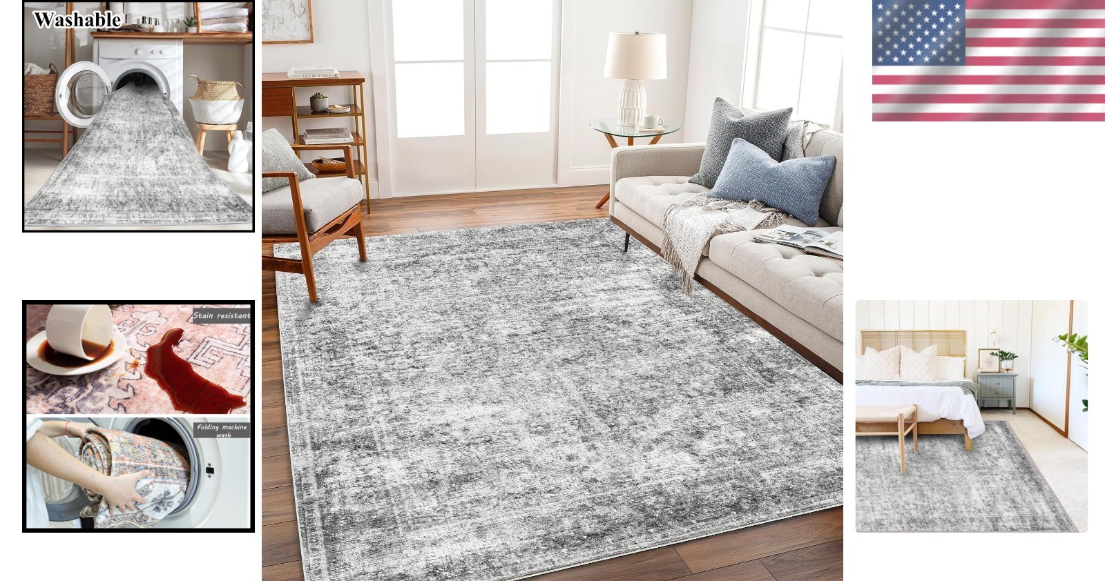 Distressed Gray Accent Rug – Floral Design
