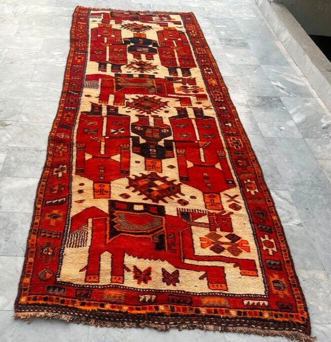 Pictorial Rug,Antique Rug,Afghan Rug,Turkish Rug,Boho Rug,Taimani Rug 5×13 ft
