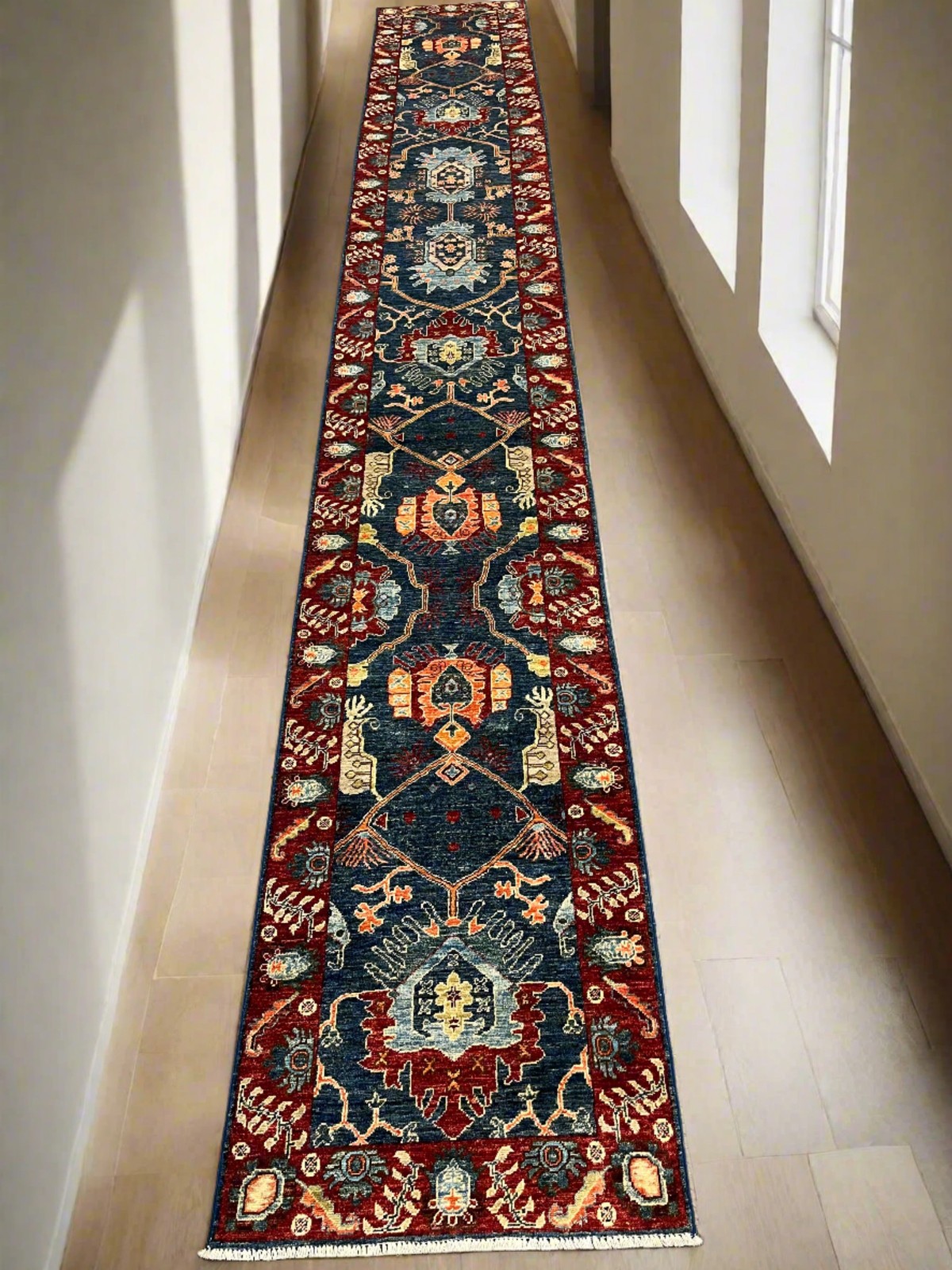 2′ 5″X18 Afghan Bijar Handmade Wool Runner Rug # 14197