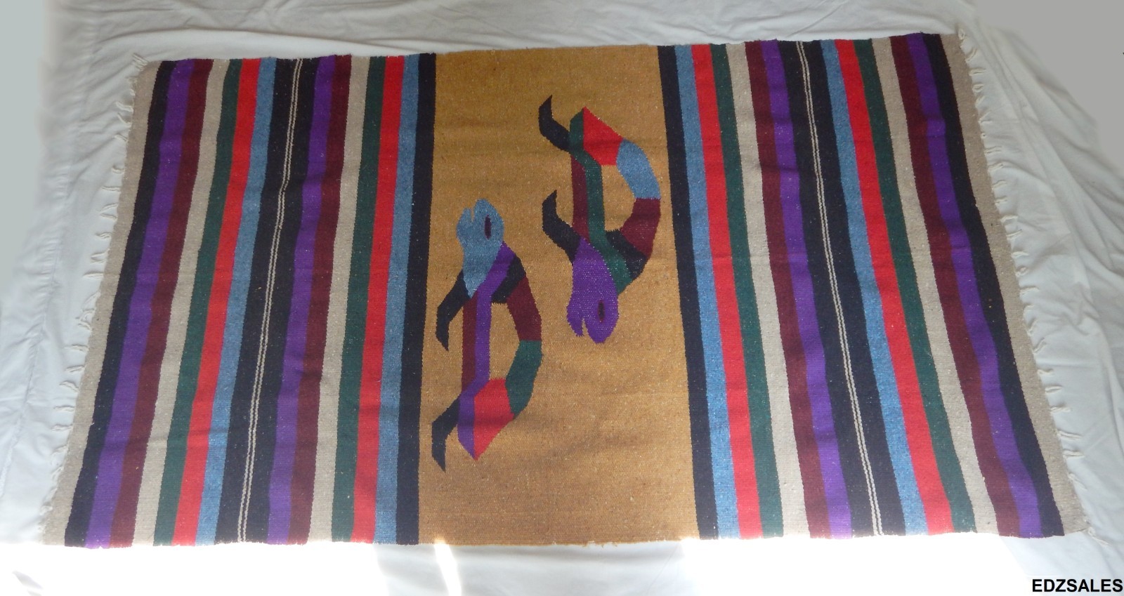 Vintage South/Central American Flatwoven Sea Turtle Rug