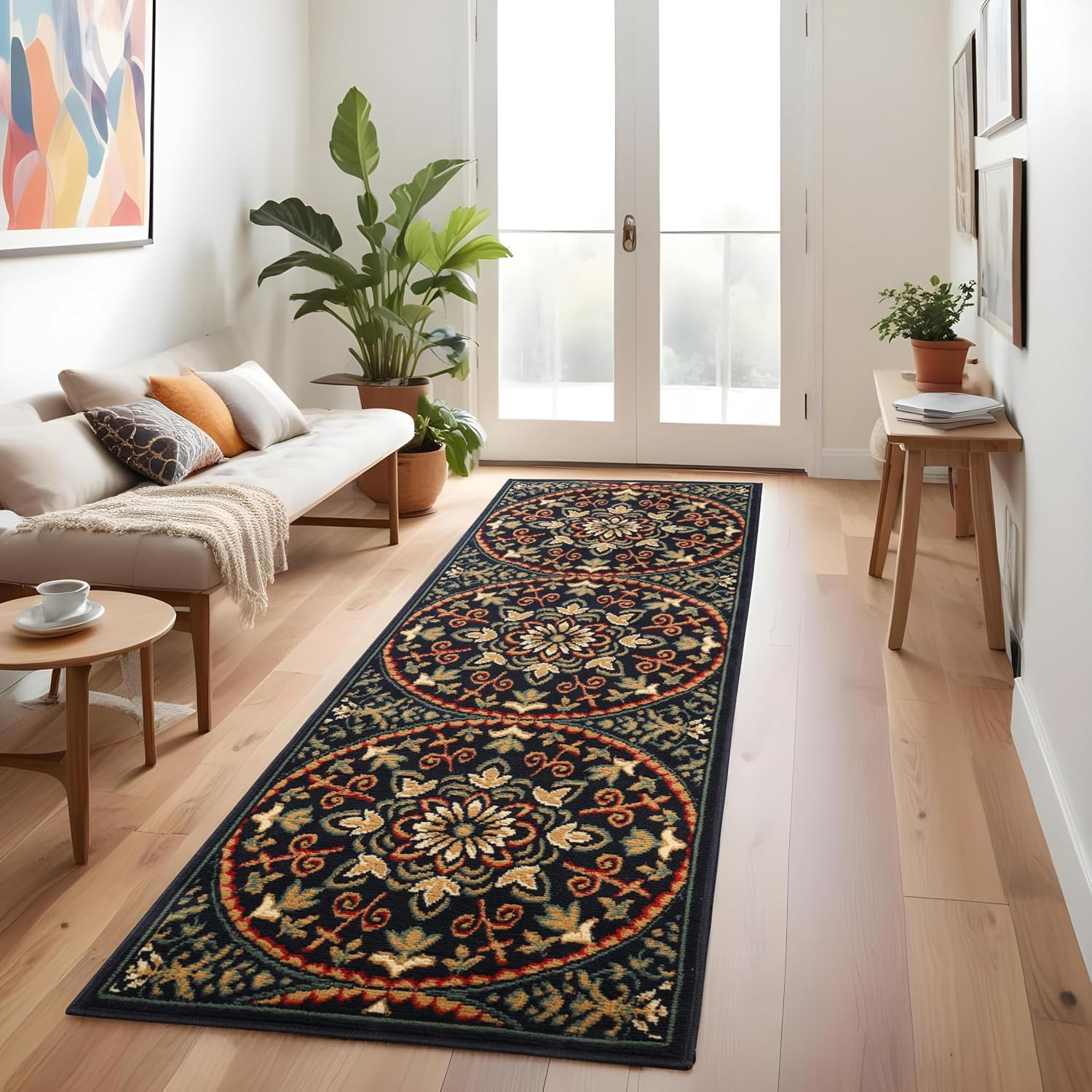Indoor Area Rug, Plush Carpet Cover, Vintage Oriental Medallion, Ideal for Hallw