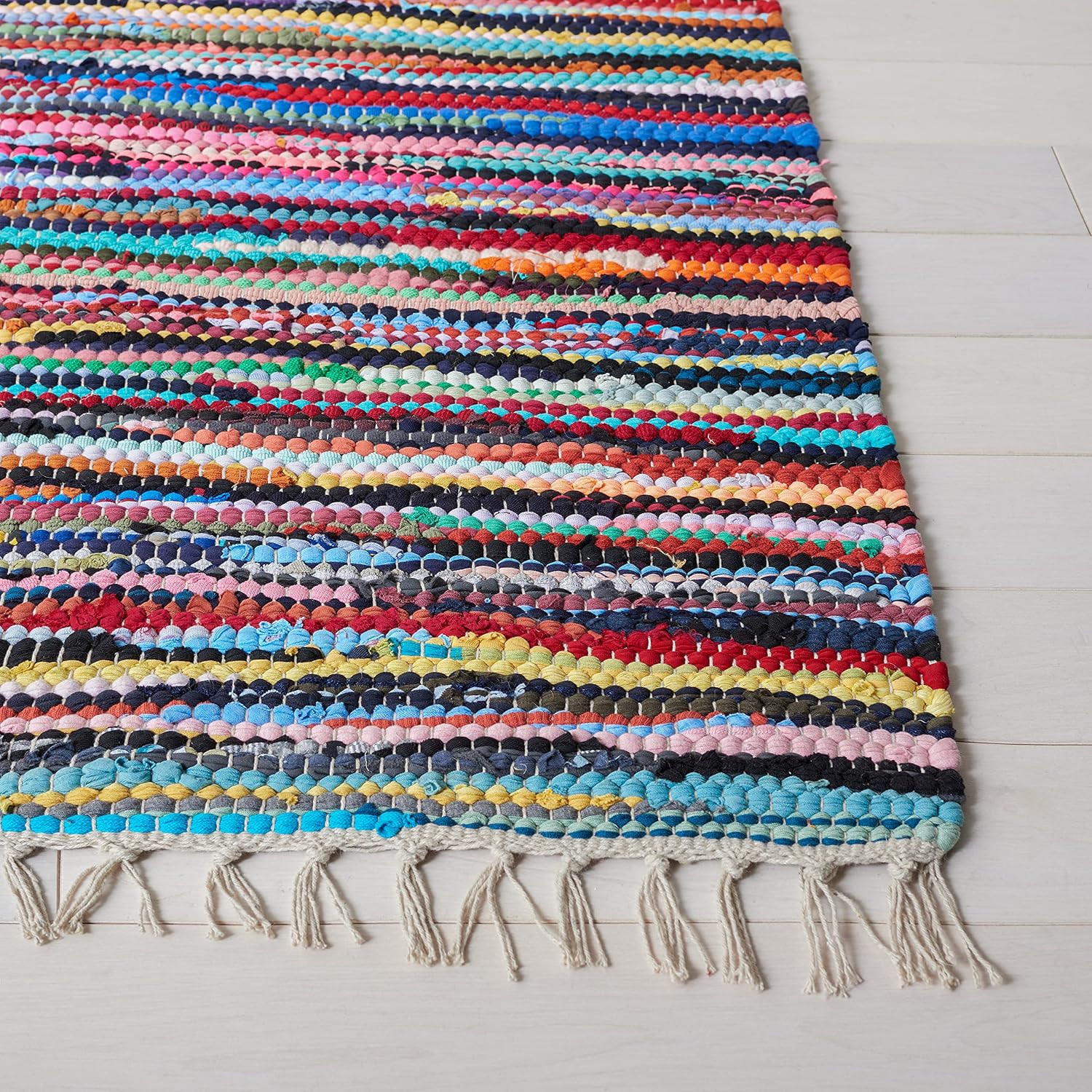 SAFAVIEH Rag Rug Collection Area Rug – 10′ X 14′, Multi, Handmade Boho Stripe Co