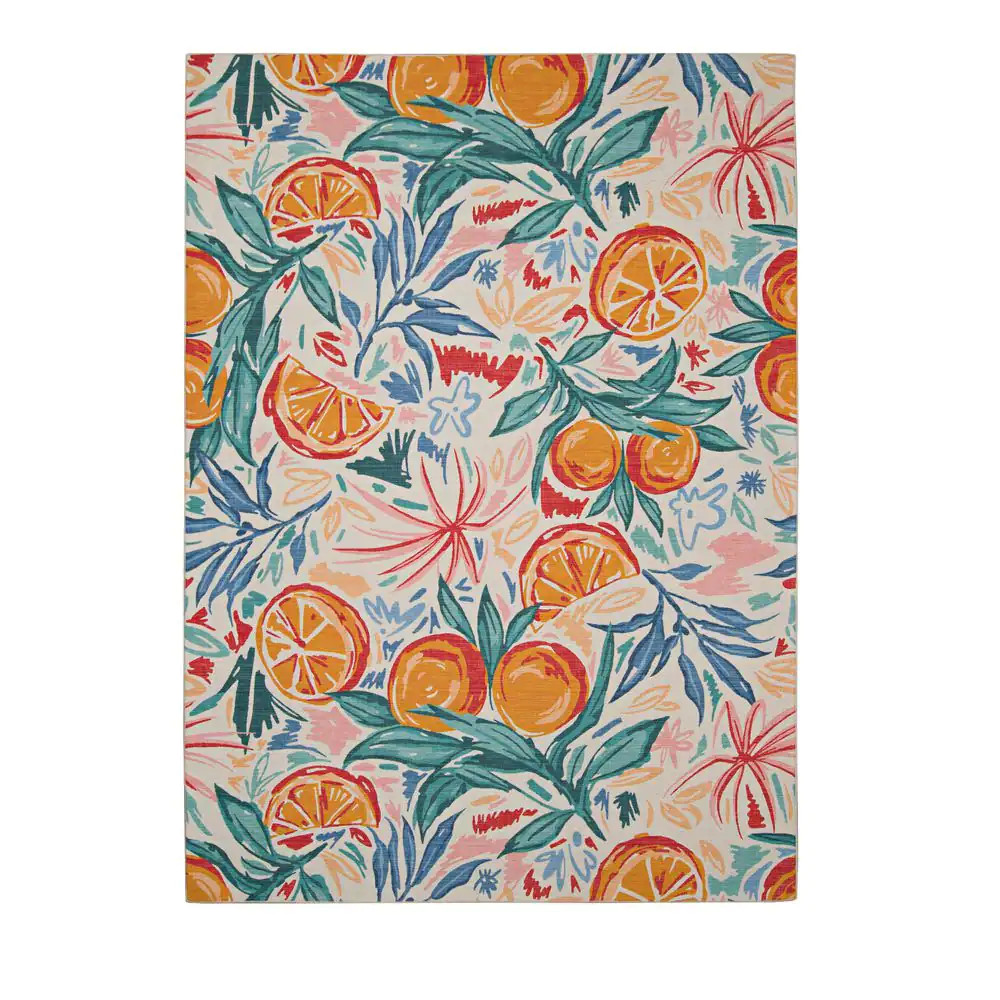 Penn Ivory and Orange 7 Ft. W X 9 Ft. L Washable Polyester Indoor/Outdoor Area R