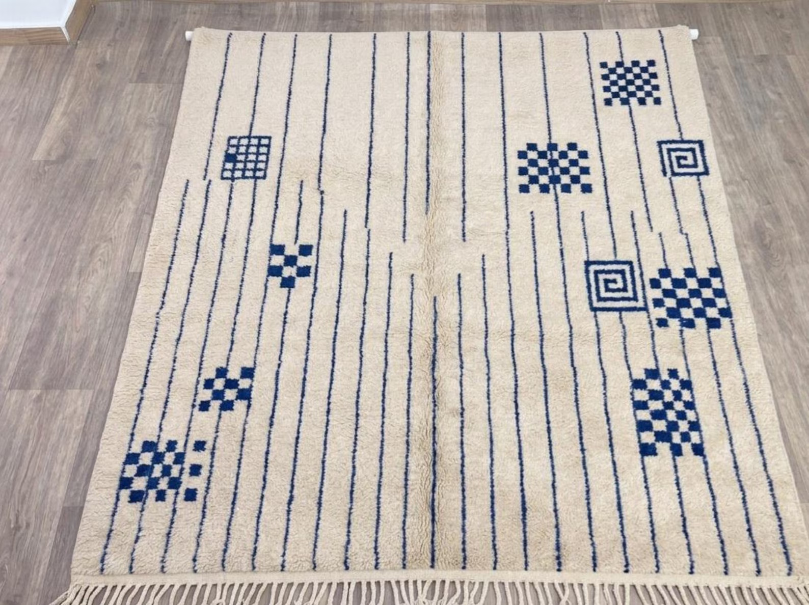 Moroccan Rug Striped Design Beni Ouraina Rug Minimalist White Blue Moroccan Rug