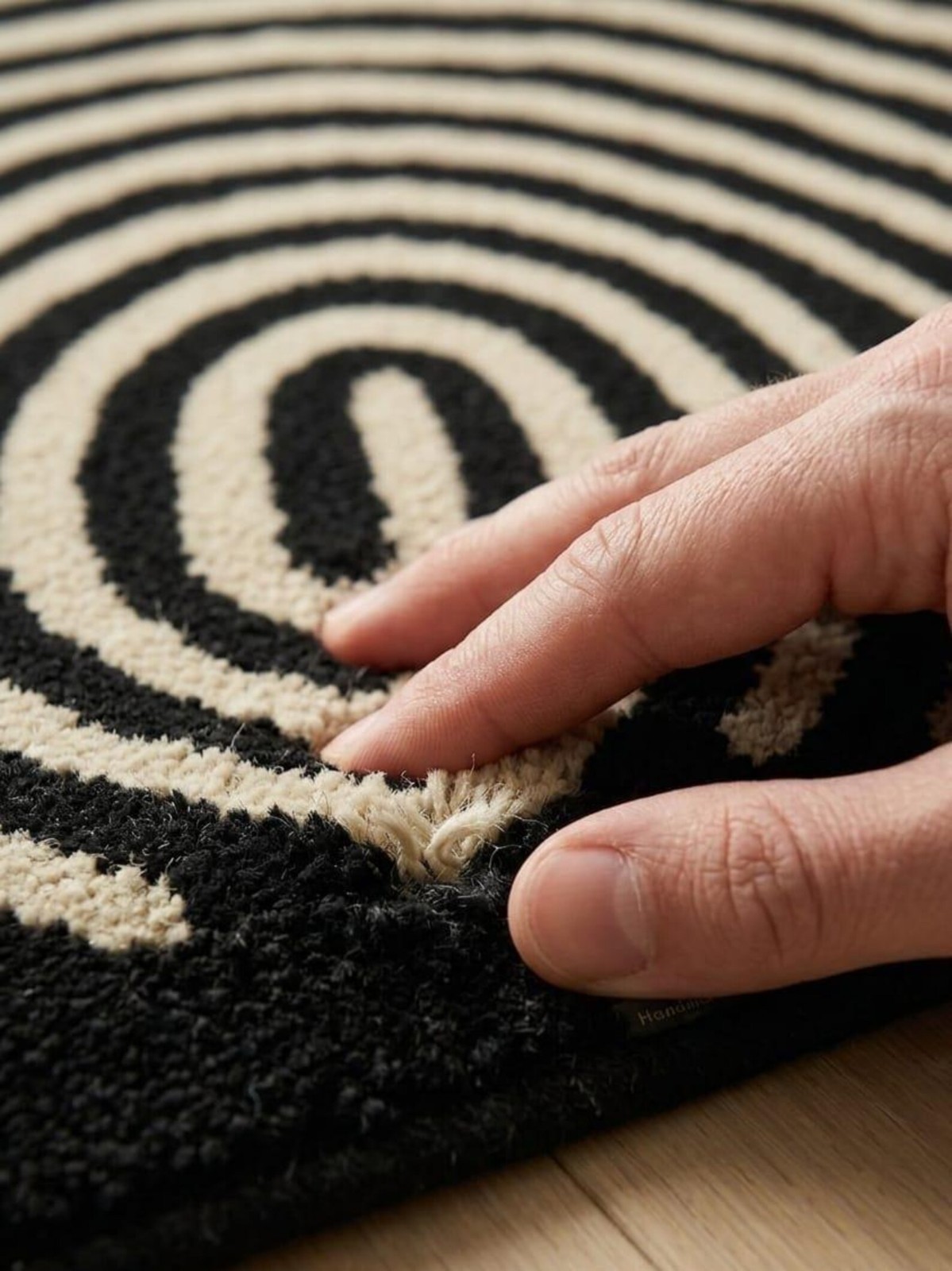 Hand Tufted Wool Rug Fingerprint Abstract Black Cream Area Modern Living Carpet