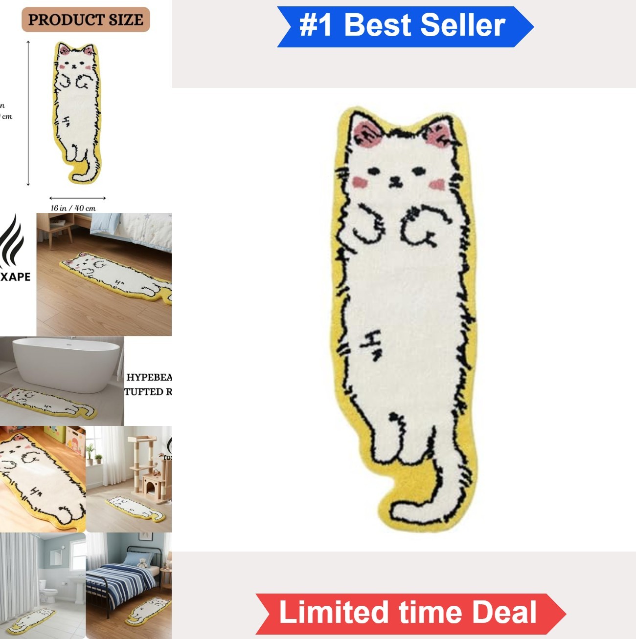 Cat Rug Shaped Bathmat 28 Inch Handmade Tufted Polyester High Pile Throw Rug