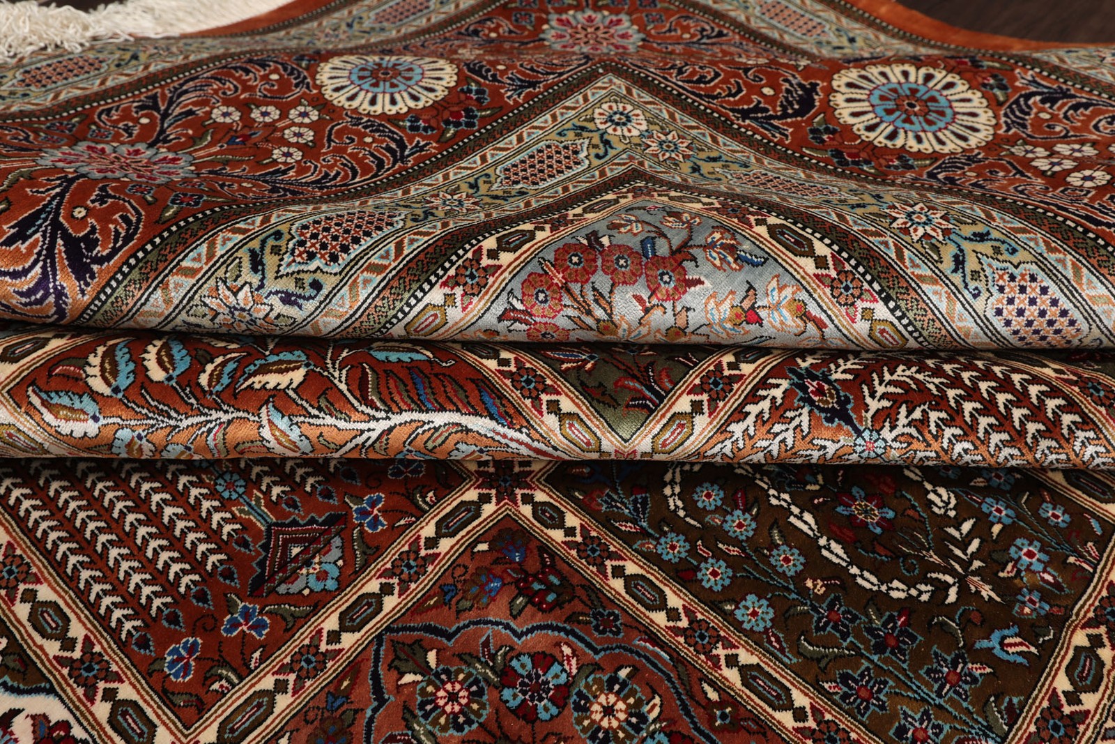 7×10 Hand Knotted Caramel Quum All Silk Traditional 600 KPSI Rug