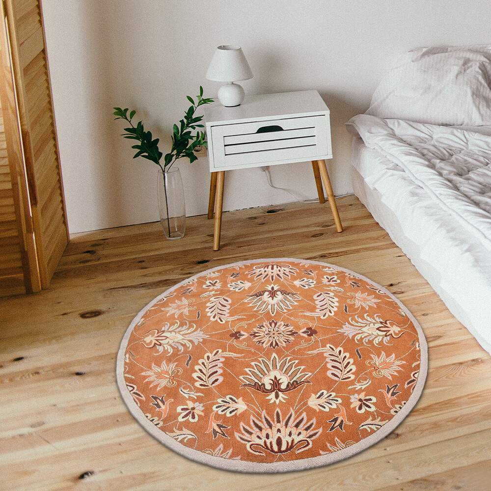 Hand Tufted Wool 8’x8′ Round Area Rug Oriental Orange BBH Homes BBK00268