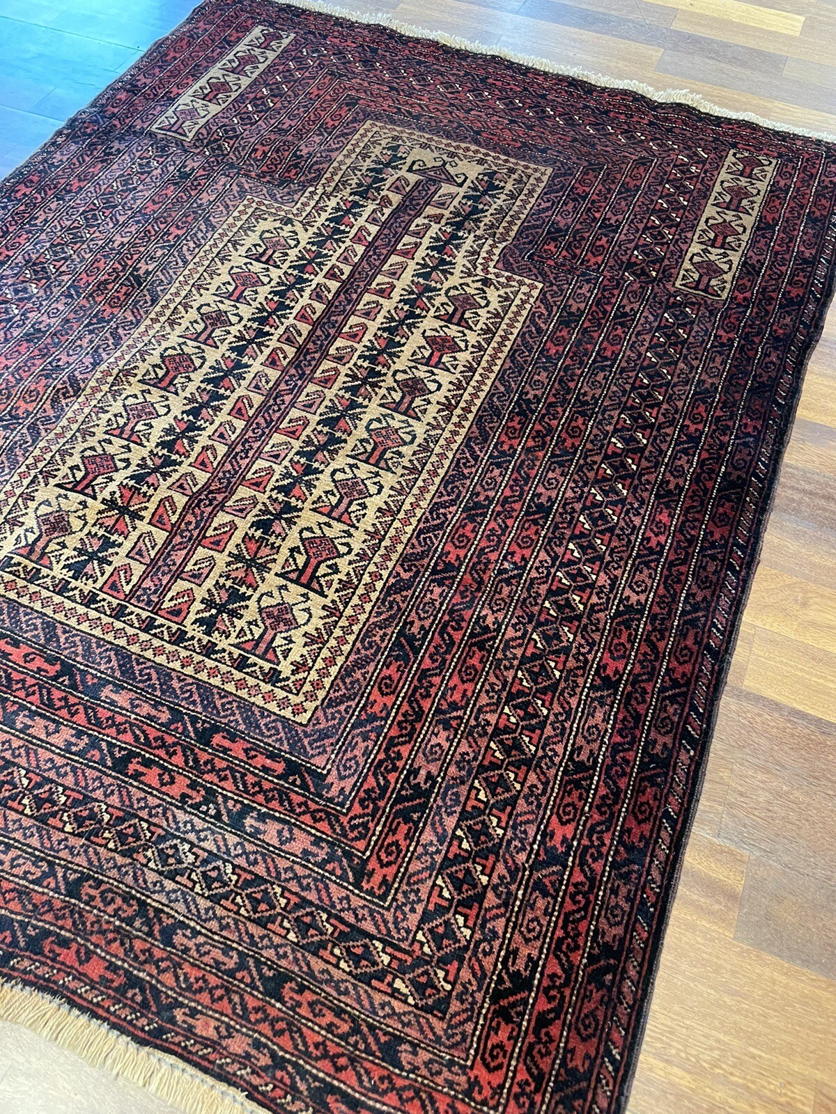 Vintage Balouchi Hand-Knotted Carpet | 3’4″ x 4’4″ Prayer Rug