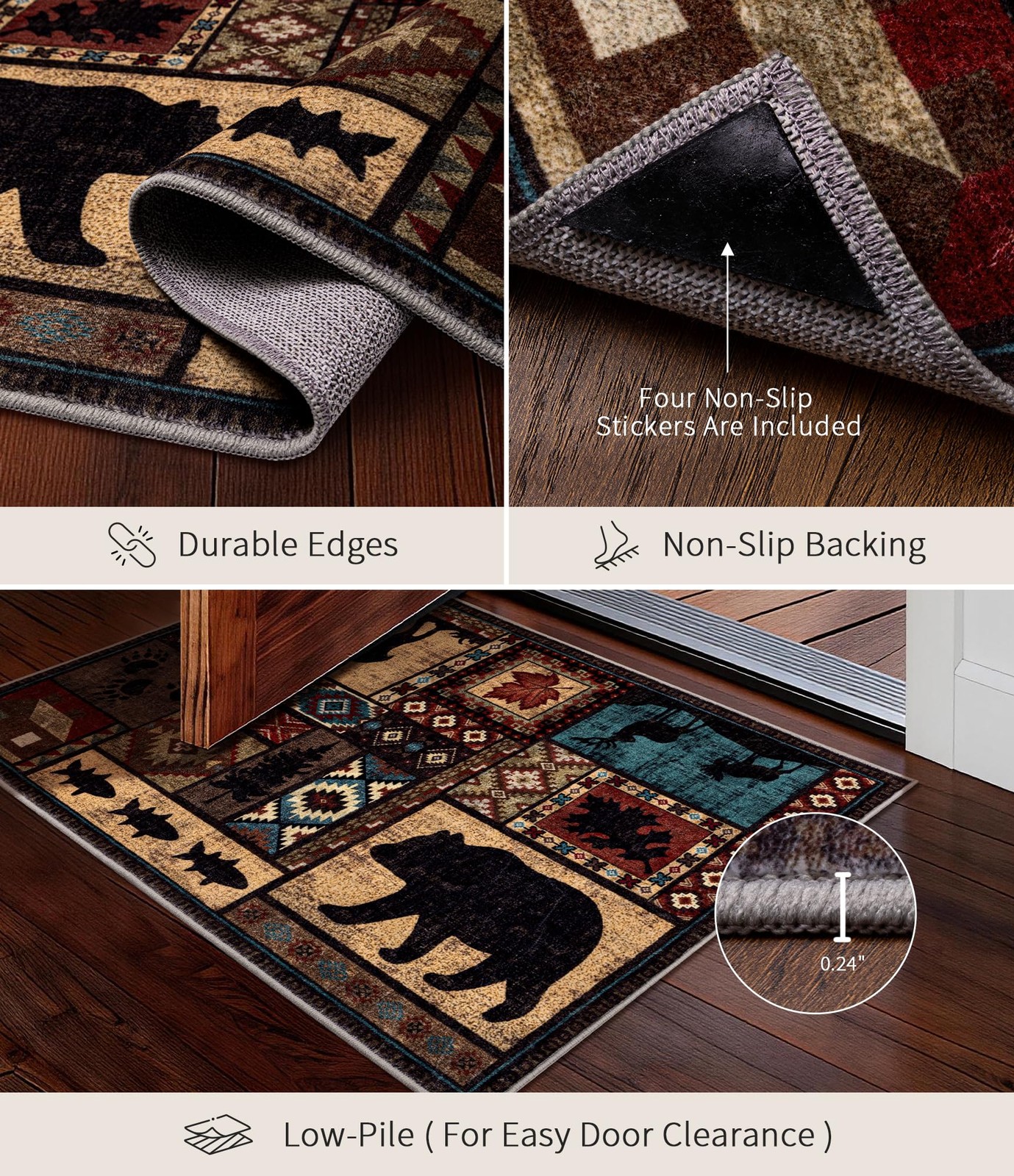 Washable Entryway Rug 2×3 Rustic Cabin Non-Slip Indoor Door Mat Ultra-Thin
