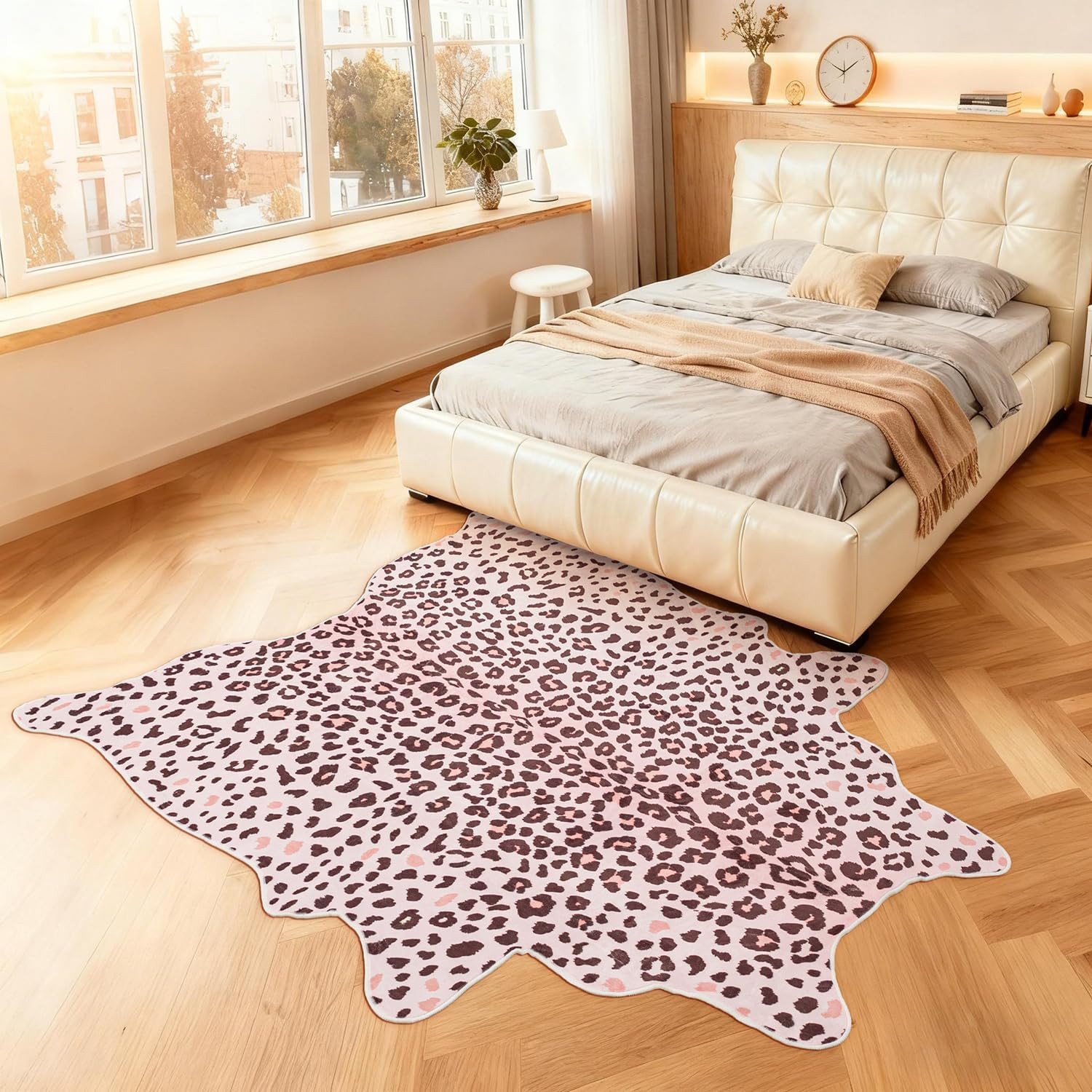Pink Leopard Print Area Rug 5.2×6.5 Feet Faux Animal Skin Carpet