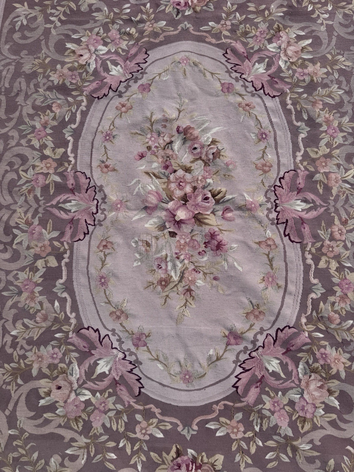 VTG Aubusson Wool Area Rug French Ornate 11.5 X9ft Floral Pinks Toffee Sage Lux