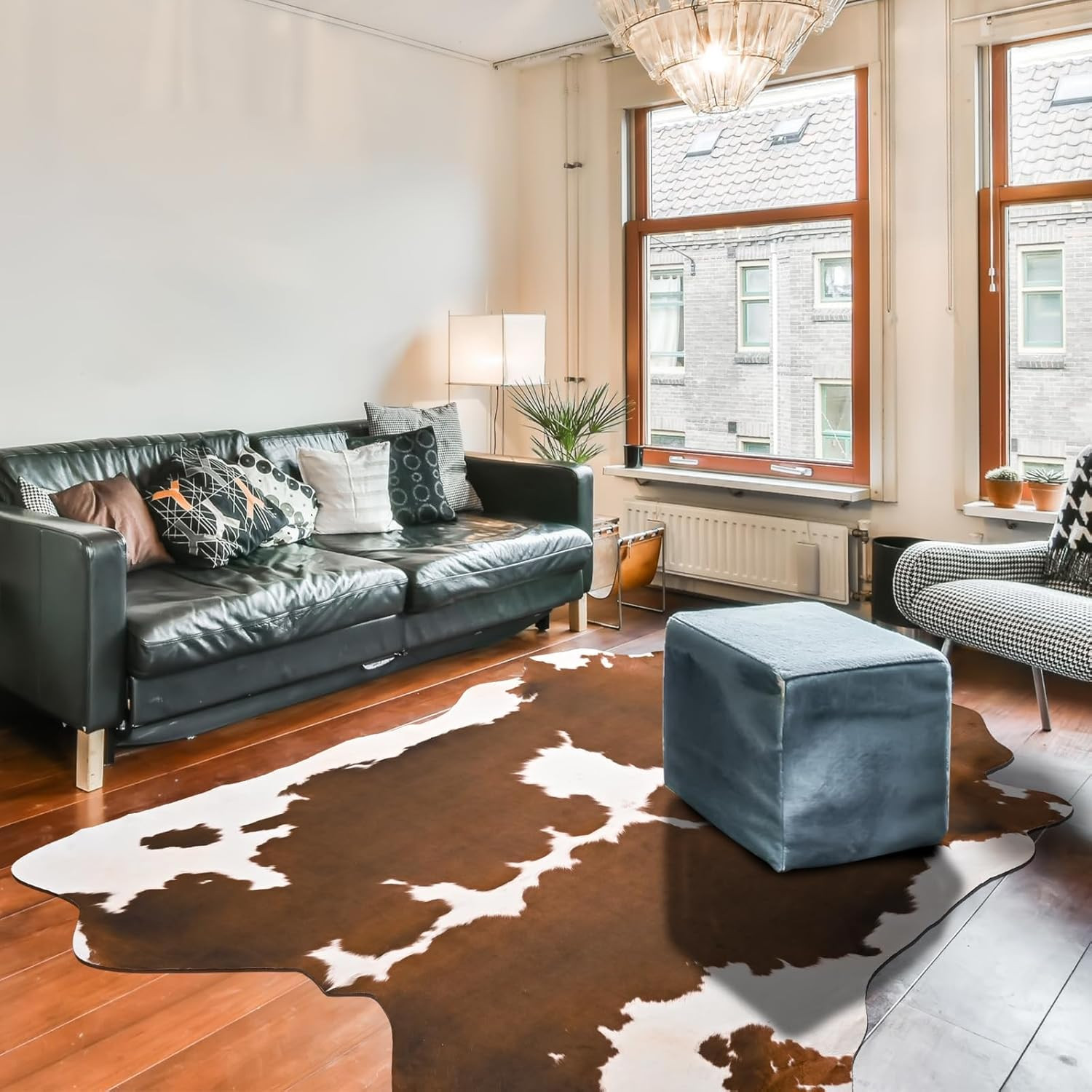 Faux Cowhide Rug 4 X 3 Feet, Medium Cow Rug Thickened Cow Print Rug, Non