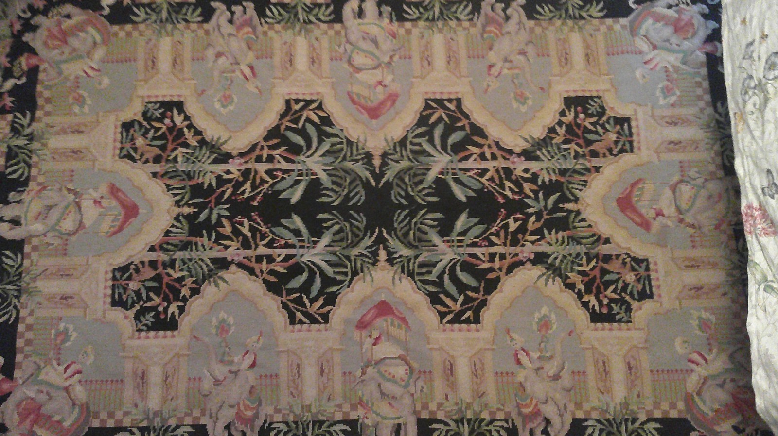 Aubusson Needlepoint Rug Elephants Monkeys People 68½ x 44
