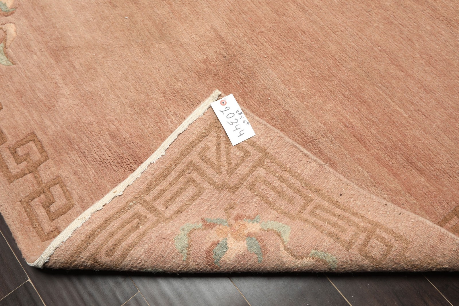 4’8”x6’7” Hand Knotted Wool Taupe Tibetan Traditional Classic Greek Key Rug