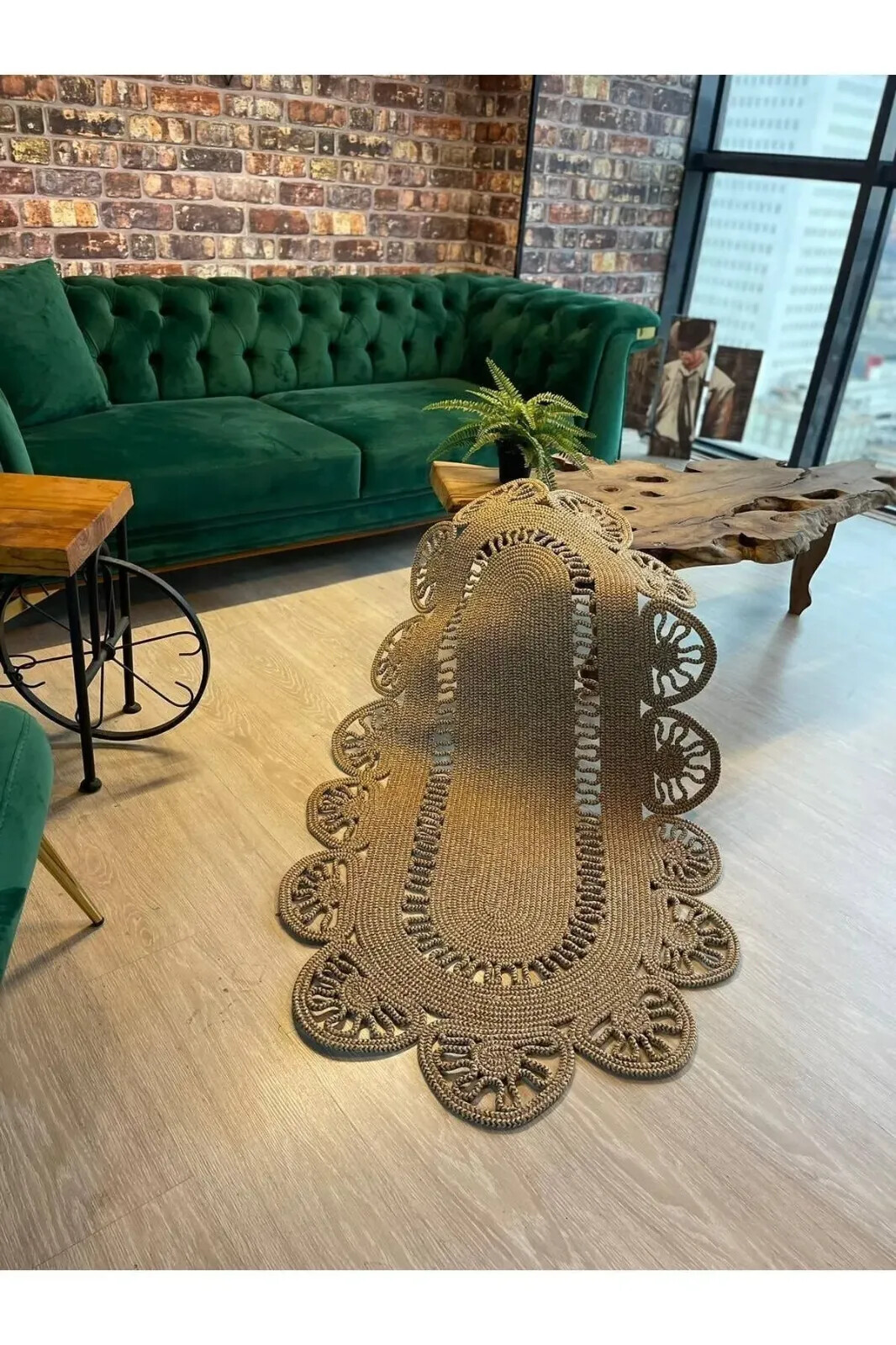 Perforated Brown Straw Jute Knitting Rug Special Design Carpet