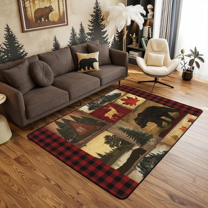 Erosebridal Bear Cabin Plaid Area Rug 66 X 411 For Home Dormrustic Farmhouse