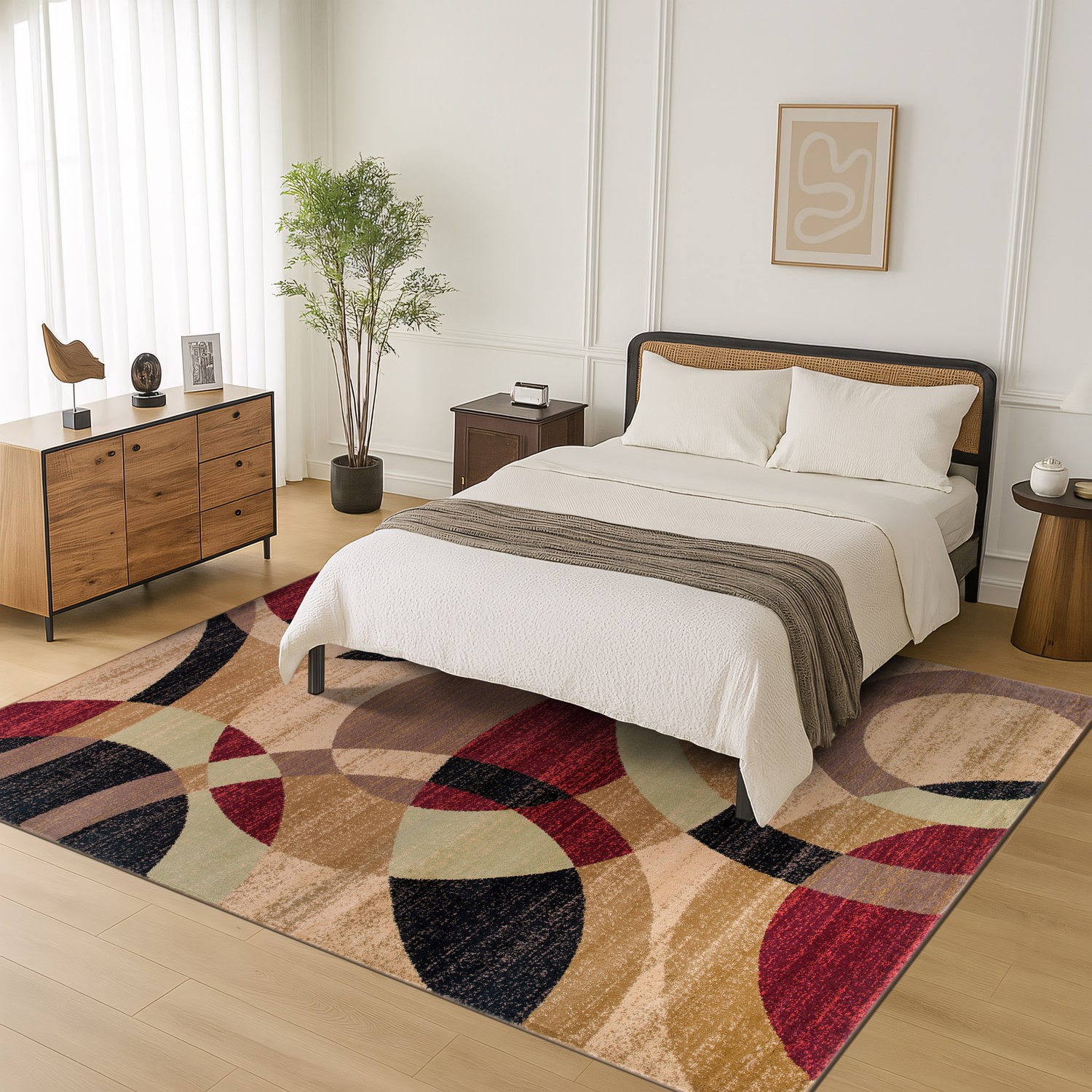 Rugshop Area Rug Modern Geometric Circles Rug Rugs for Living Room Jute Rugs 5×7