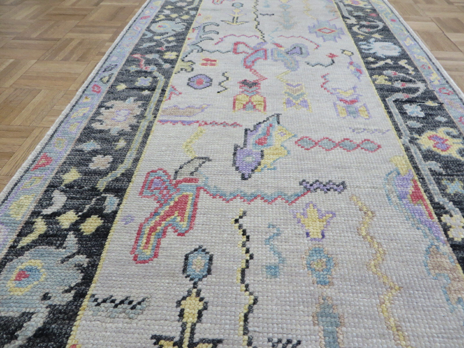 3 x 19’10 Runner Hand Knotted Ivory Turkish Knotted Oushak Oriental Rug G8569