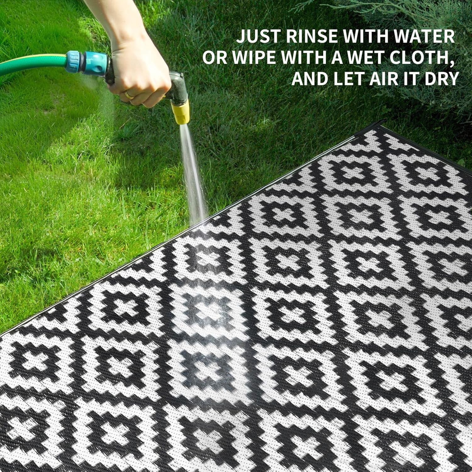 Durable 5×8 ft Black & White Reversible Rug – Perfect for Outdoor Gatherings