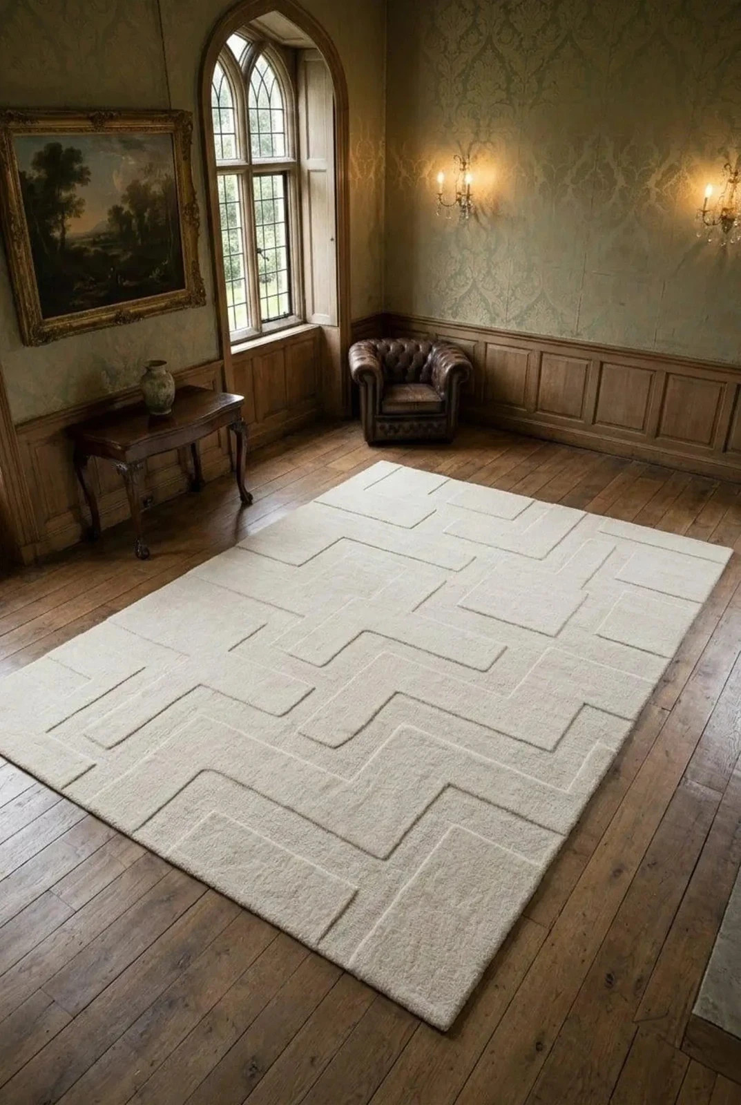Cream Geometric Hand Tufted Rug 3D Textured High Low Area Rug Minimalist Ivory