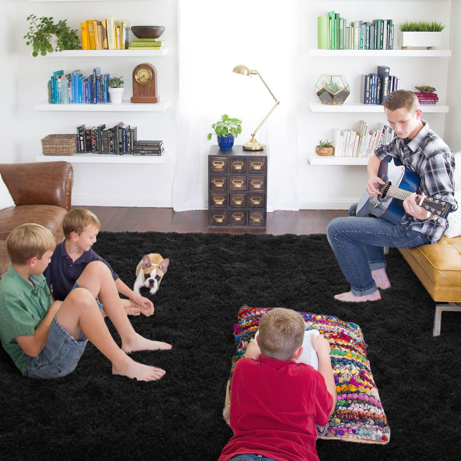 ISEAU Black Rug for Living Room, Fluffy 5×8 Feet Area Carpets Soft Shaggy Rugs