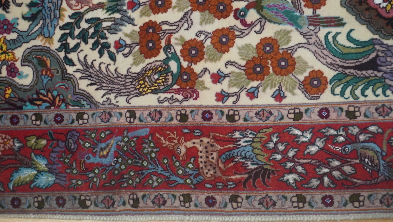 Fine Silk & Wool Ta’ briz 3’3″x 5′ Hand Knotted Rug Birds Animals Phenomenal