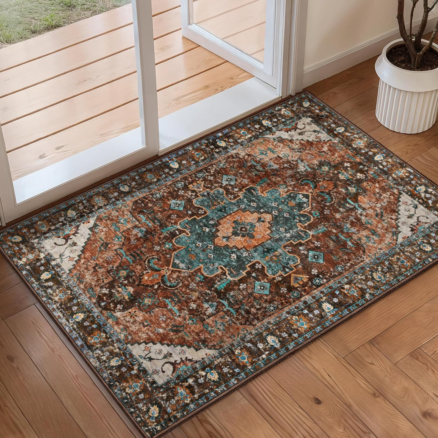 Ciicool Washable Vintage Area Rug, 2X3Ft Small Boho Rug, Ultra Soft Rugs for Ent