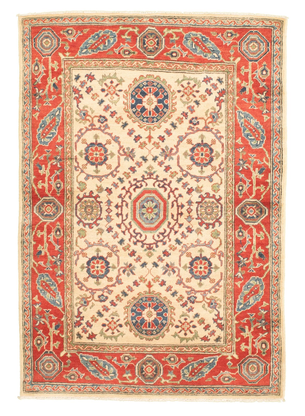 Traditional Hand-Knotted Geometric Area Rug 4’0″ x 5’9″ Oriental Wool Carpet