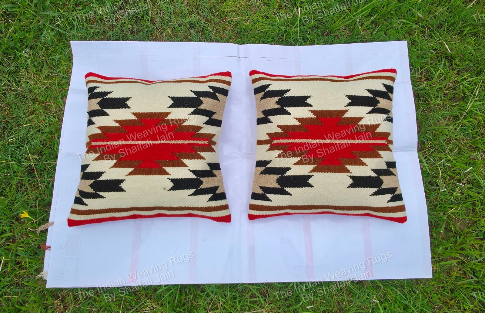 Handwoven Navajo Pillow cover Pair Native American style Size 20″x20″ Free ship