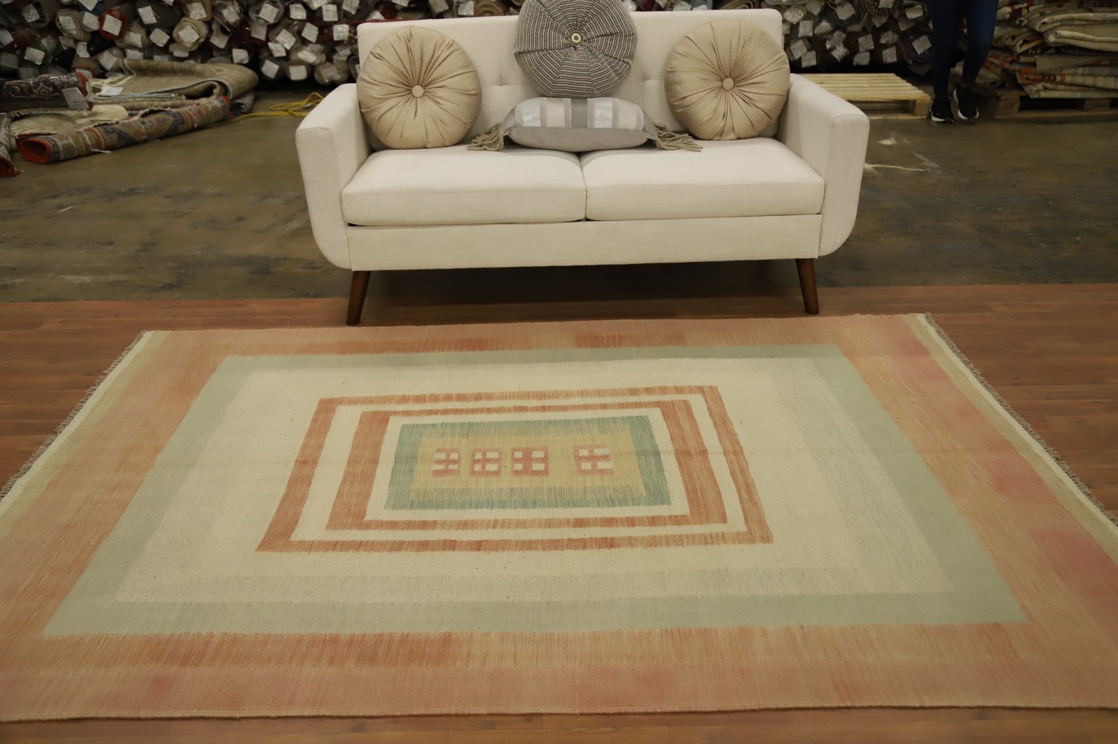 Pastel Geometric Kilim Reversible Area Rug 5×8 Multi-Layered Rectangle Design